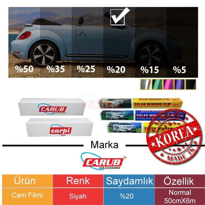 CARUB CAM FİLMİ 50CMX6MT BLACK %20