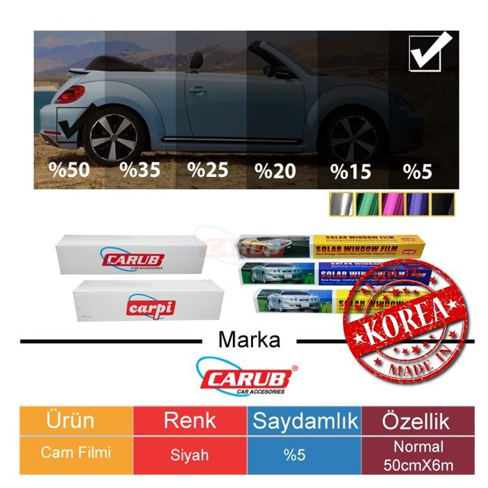CARUB CAM FİLMİ 50CMX6MT SÜPER DARK BLACK %5