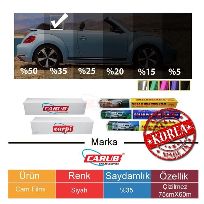 CARUB CAM FİLMİ ÇİZİLMEZ 75X60MT LIGHT BLACK %35