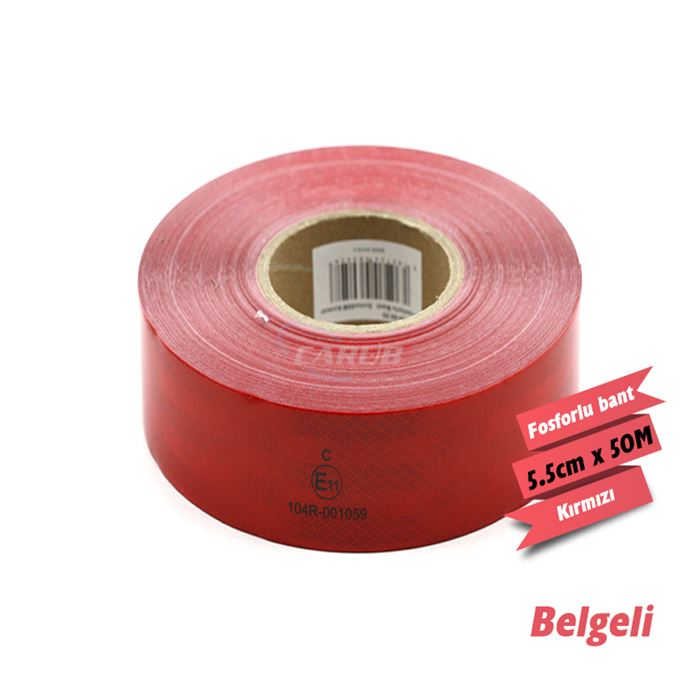CARUB REFLEKTİF PETEKLİ FOSFOR BANT 5.5CMX50M KIRMIZI BELGELİ