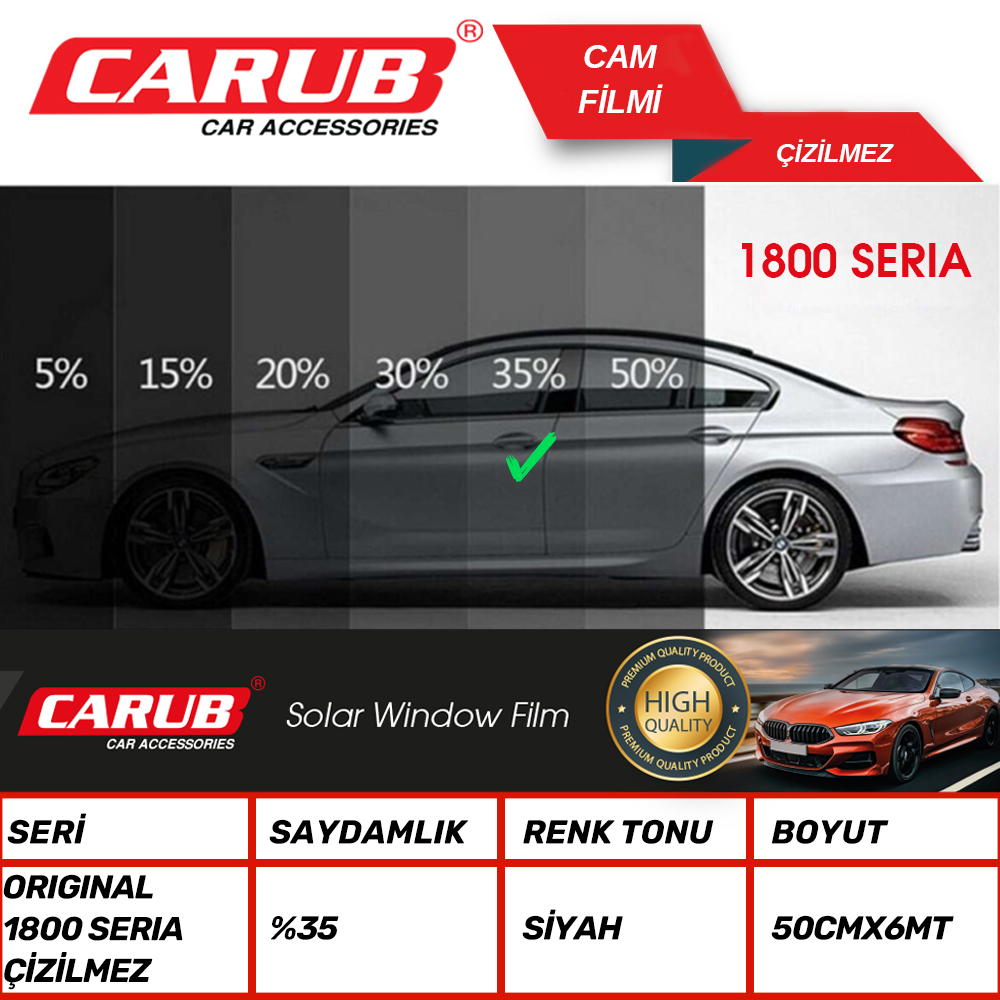 CARUB CAM FİLMİ ÇİZİLMEZ 50CMX6MT LIGHT BLACK %35