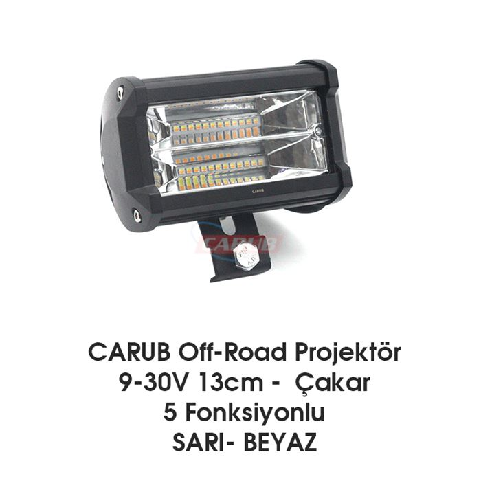 CARUB OFF-ROAD LED BAR SİS PROJ. 9-30V ÇAKAR 5 FONKS. SARI-BEYAZ  13CM