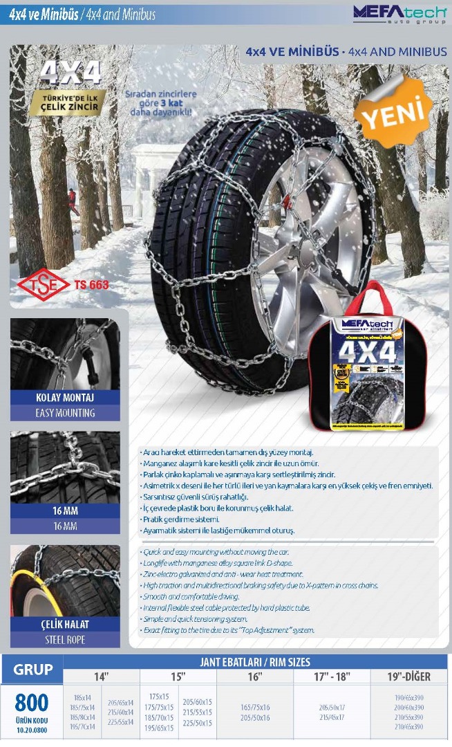 MEFATECH MEFATECH KAR ZİNCİRİ 4X4 16MM-G800