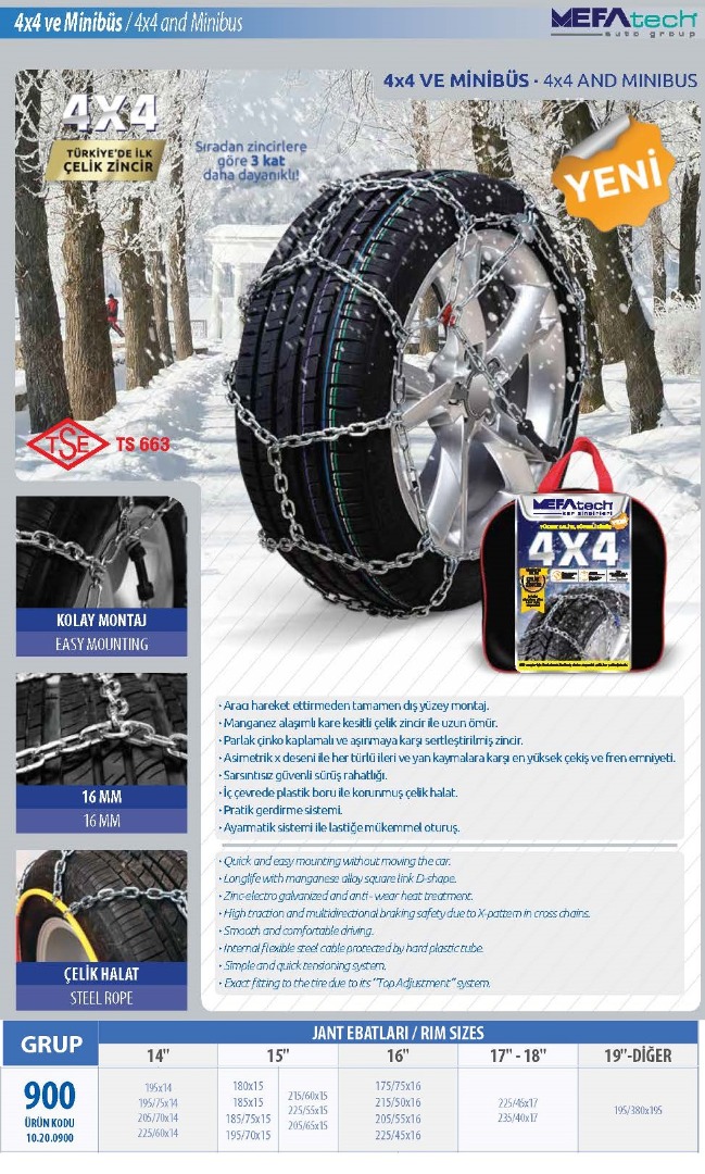 MEFATECH MEFATECH KAR ZİNCİRİ 4X4 16MM-G900