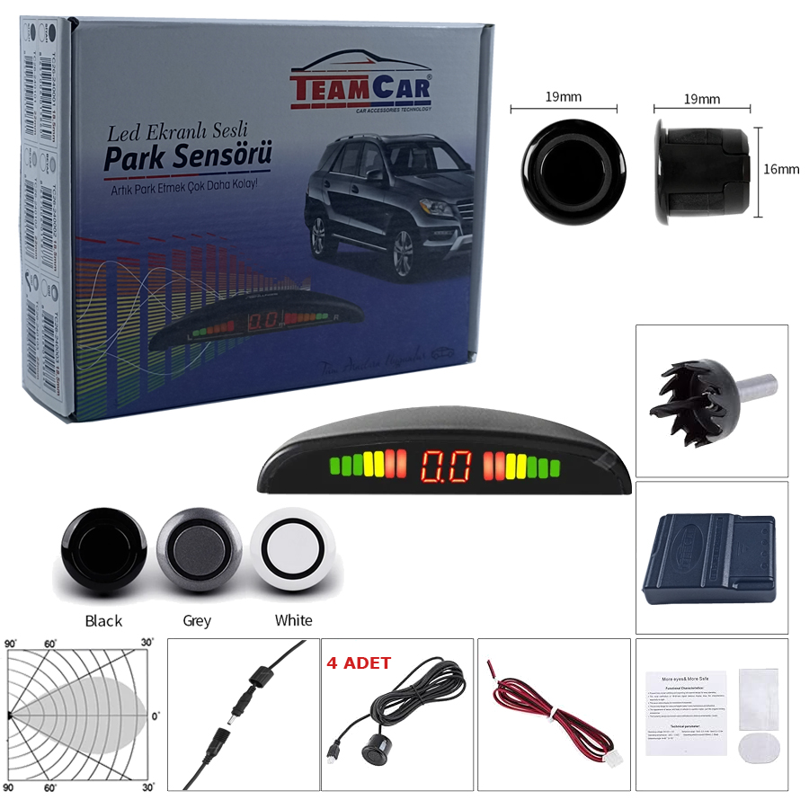 TEAMCAR PARK SENSÖRÜ LED EKRANLI 18,5MM SİYAH