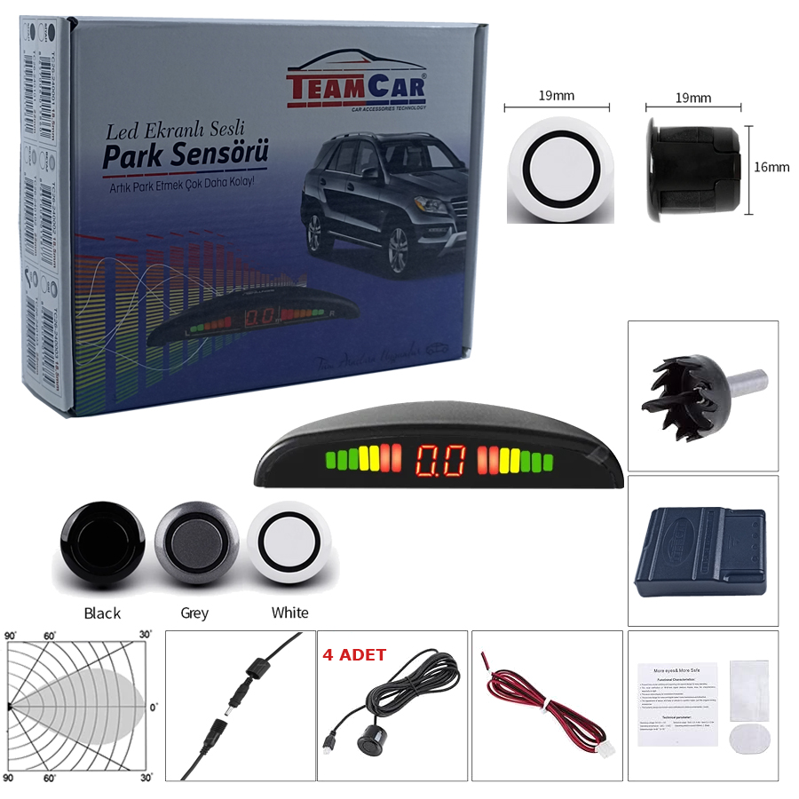 TEAMCAR PARK SENSÖRÜ LED EKRANLI 18,5MM BEYAZ