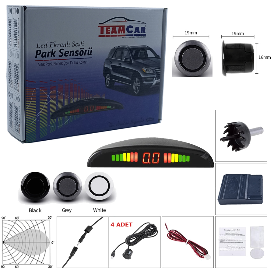 TEAMCAR PARK SENSÖRÜ LED EKRANLI 18,5MM GRİ
