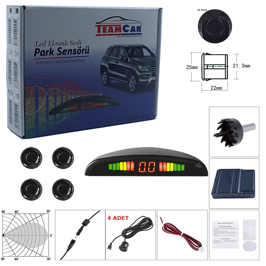 TEAMCAR PARK SENSÖRÜ LED EKRANLI 22MM SİYAH