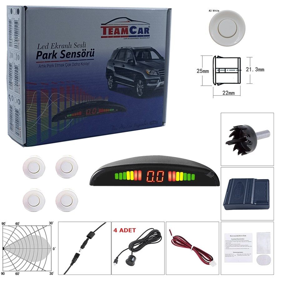 TEAMCAR PARK SENSÖRÜ LED EKRANLI 22MM BEYAZ