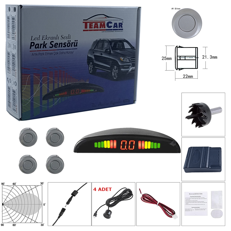 TEAMCAR PARK SENSÖRÜ LED EKRANLI 22MM GRİ