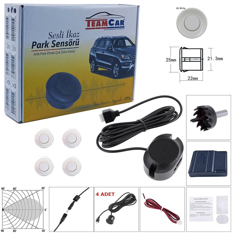 TEAMCAR PARK SENSÖRÜ SES İKAZLI 22MM BEYAZ