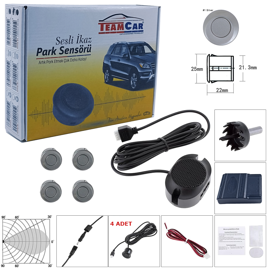 TEAMCAR PARK SENSÖRÜ SES İKAZLI 22MM GRİ