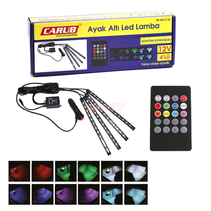 CARUB ARAÇ İÇİ AYAK ALTI  SESE DUYARLI LED 12 LED 7 RENK 12V