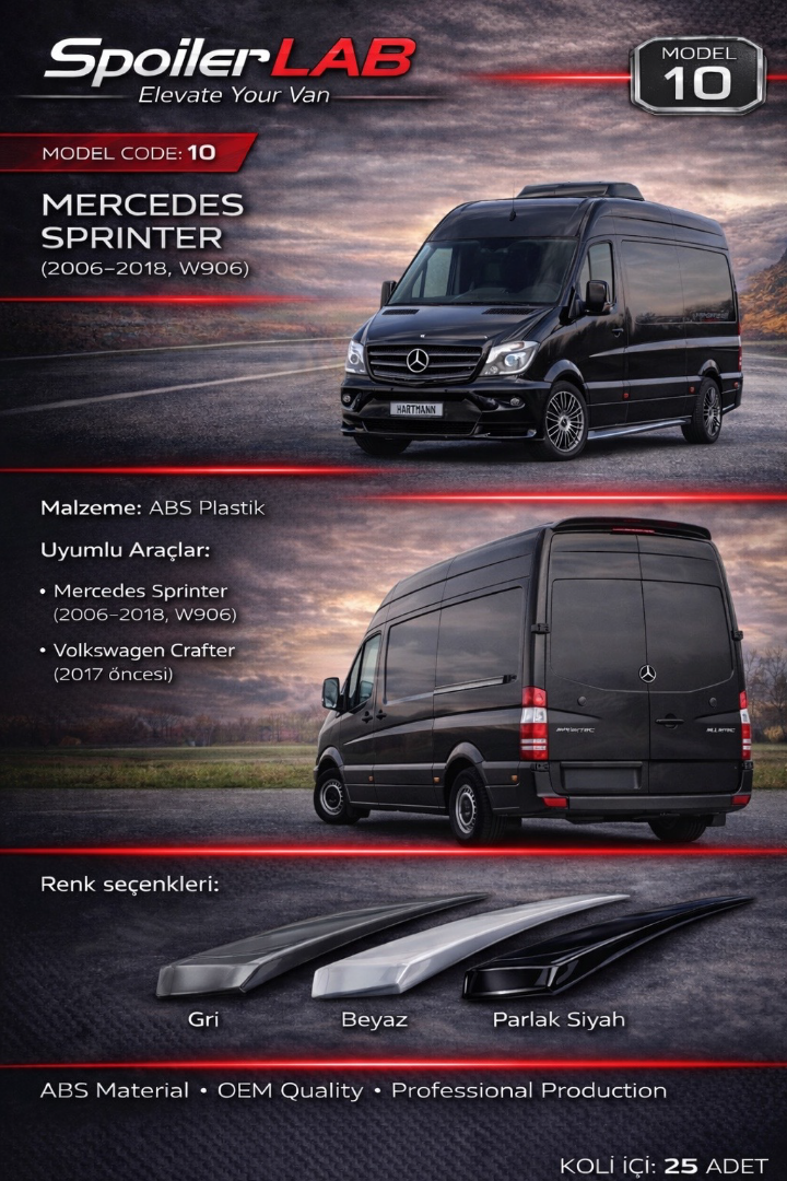TEAMCAR SPOİLER ABS SİYAH NO:10  SPRINTER - CRAFTER 06-18