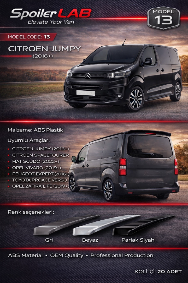 TEAMCAR SPOİLER ABS SİYAH TEK KAPI  JUMPY /EXPERT/TRAVELLER/PROACE VERSO/ 2016-/VIVARO 19-/SCUDO 22-