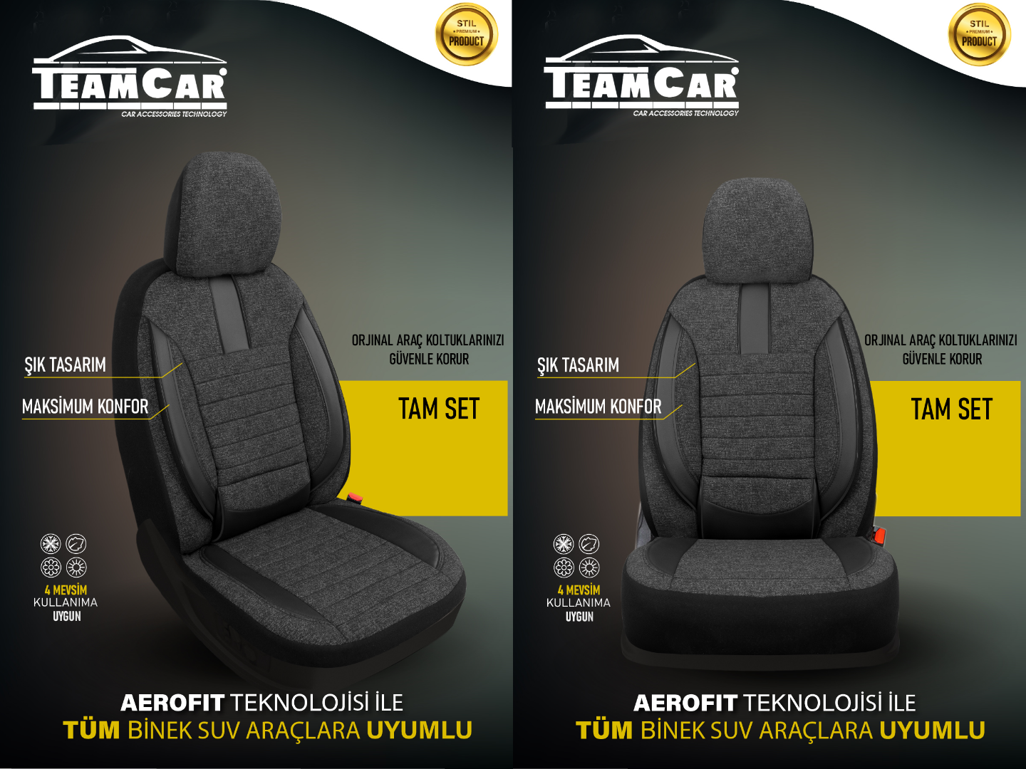 TEAMCAR OTO KOLTUK KILIFI STD. KETEN-DERİ  FİTİL İP SİYAH