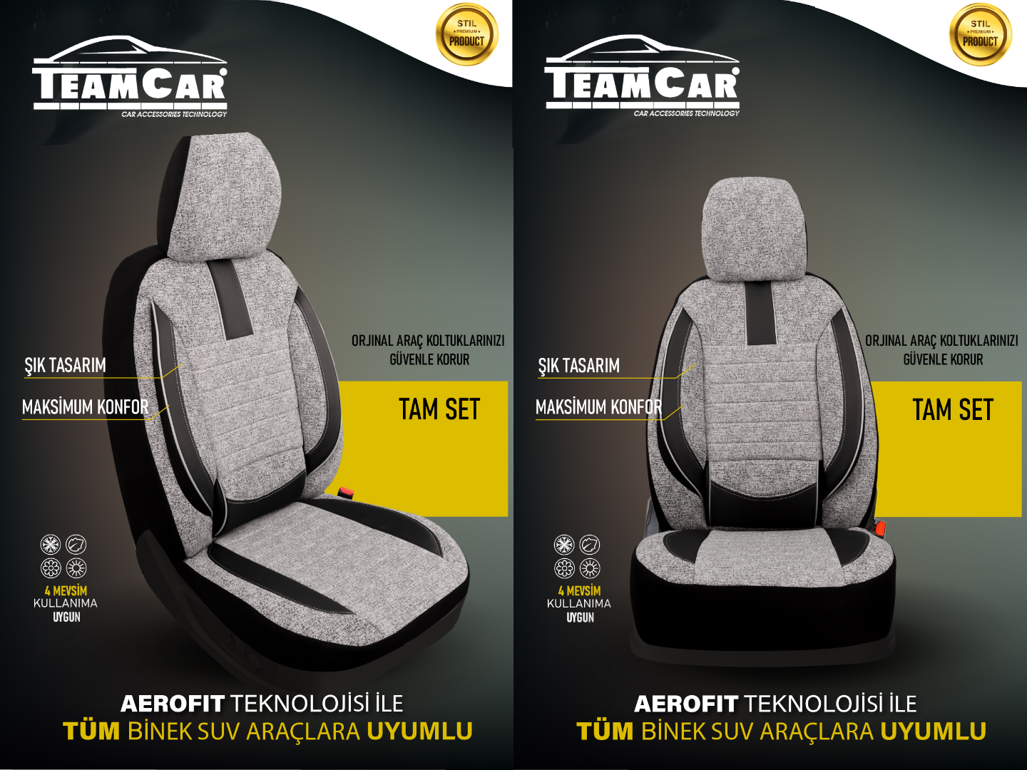 TEAMCAR OTO KOLTUK KILIFI STD. KETEN-DERİ  FİTİL İP KUMLAMA BEJ