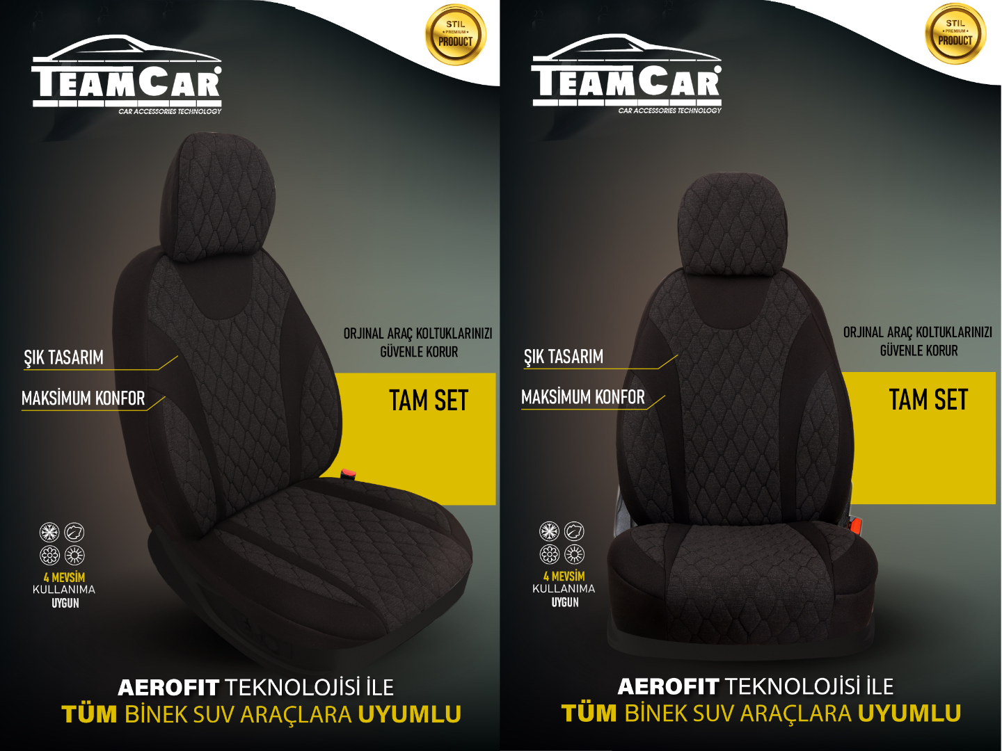 TEAMCAR OTO KOLTUK KILIFI STD. MOON BAKLAVA İP SİYAH
