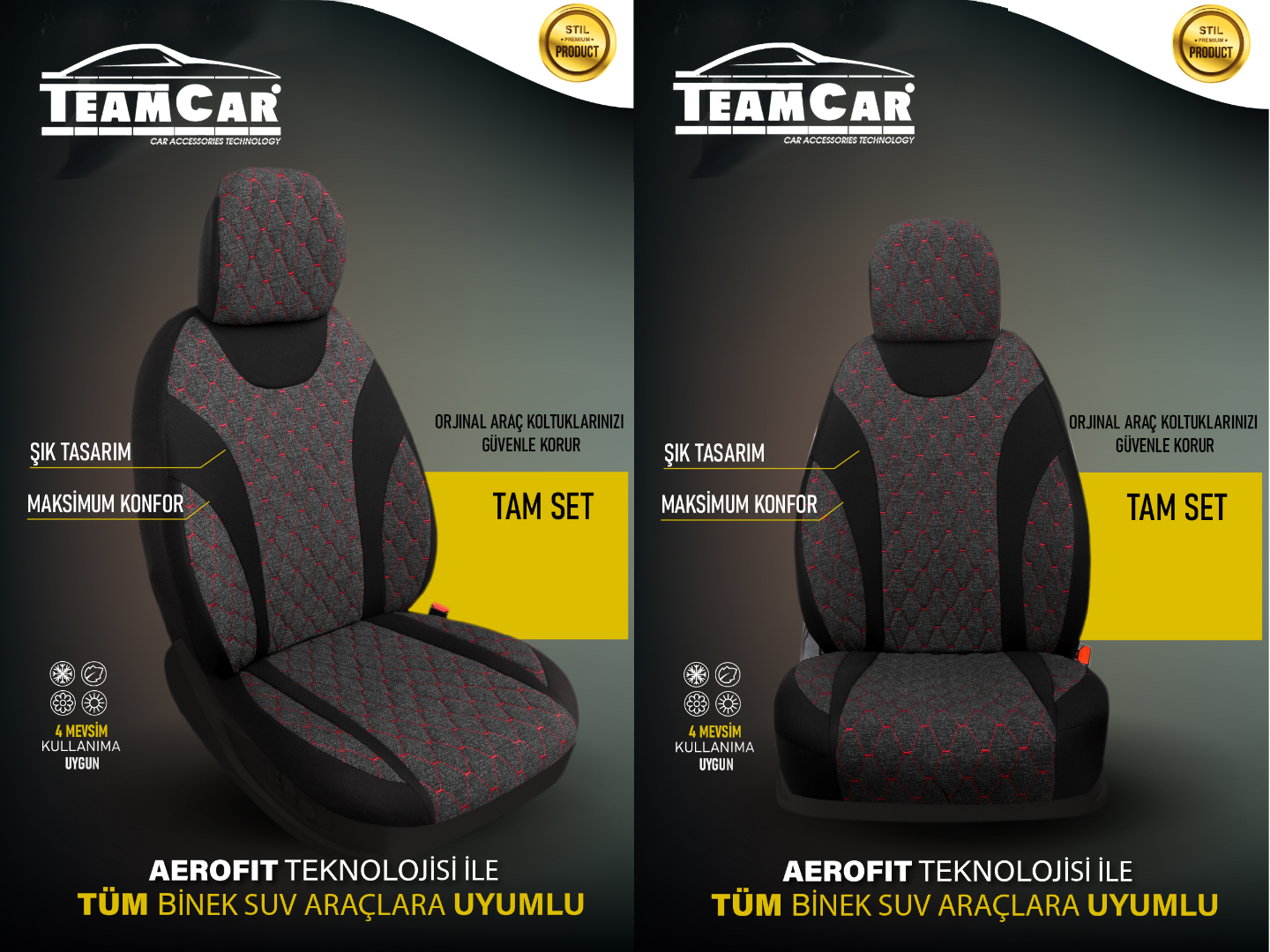 TEAMCAR OTO KOLTUK KILIFI STD. MOON BAKLAVA İP KIRMIZI