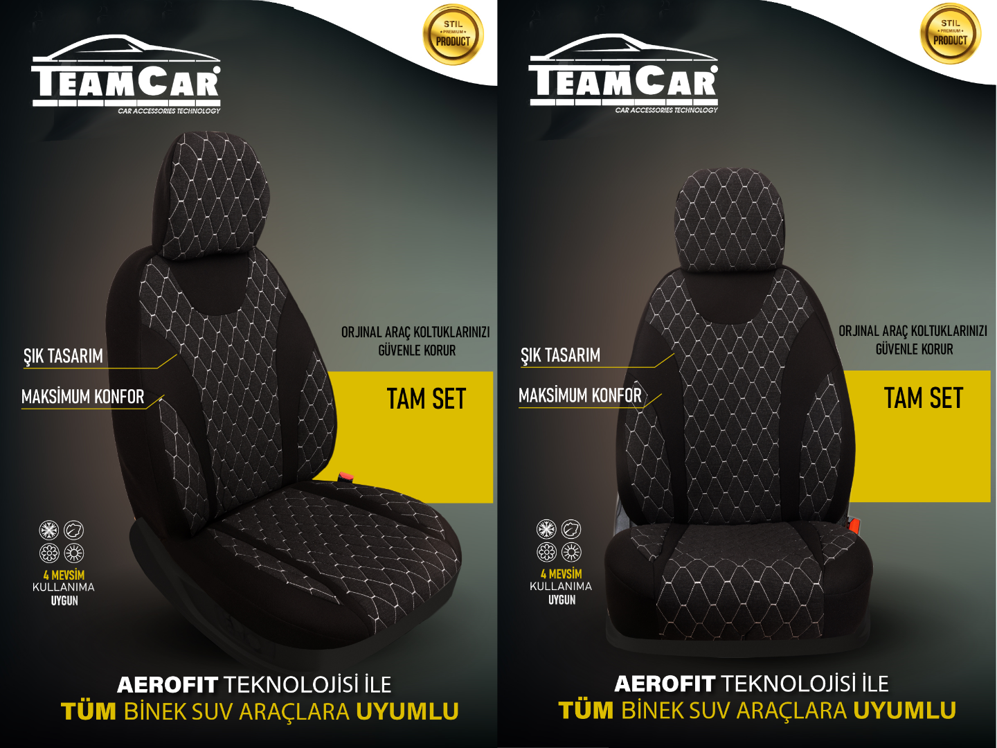 TEAMCAR OTO KOLTUK KILIFI STD. MOON BAKLAVA İP BEYAZ