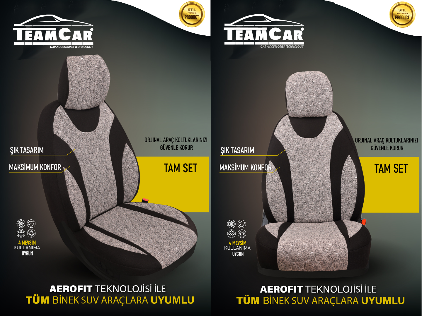 TEAMCAR OTO KOLTUK KILIFI STD. MOON BAKLAVA KUM BEYAZ İP BEYAZ