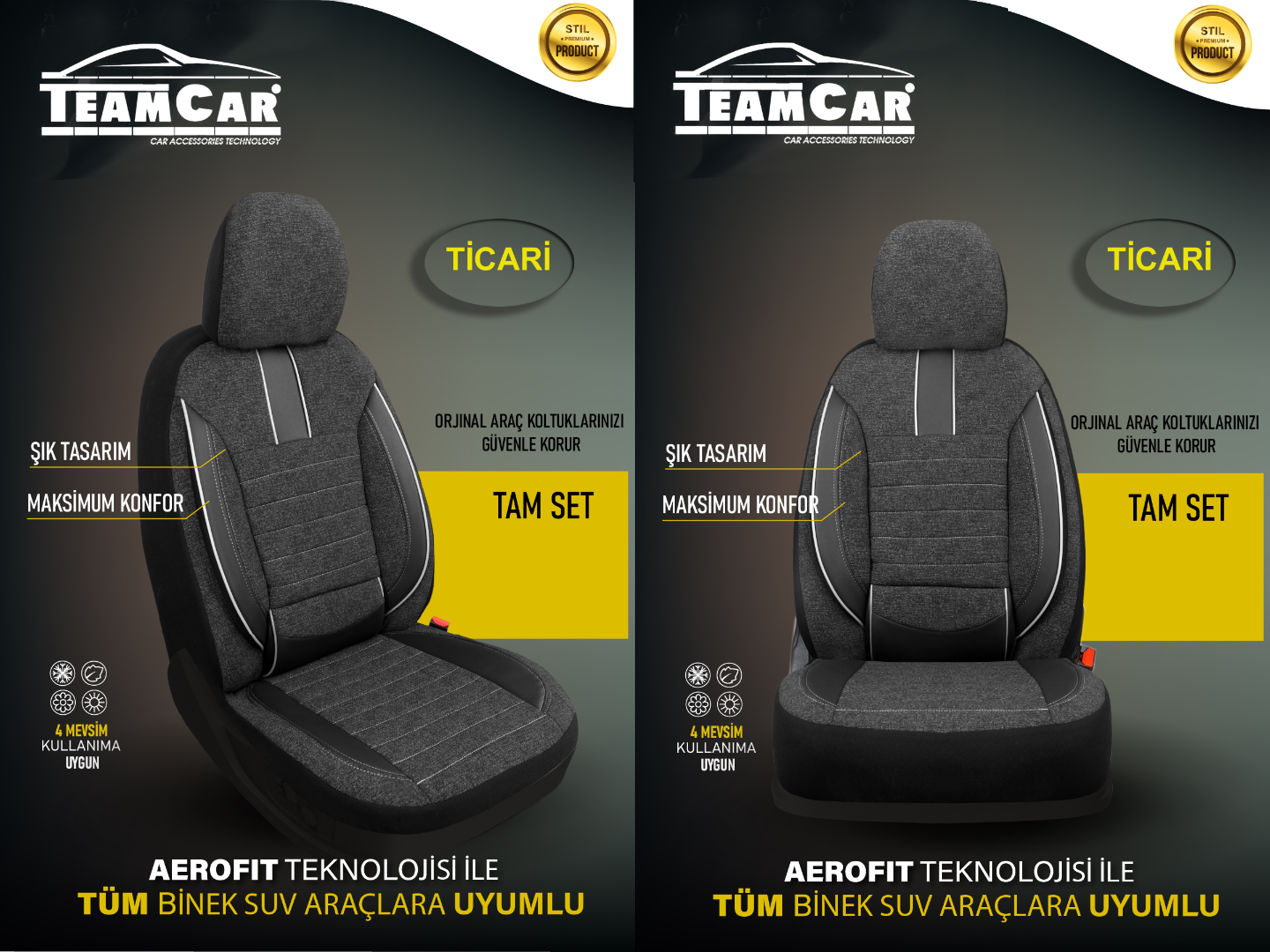 TEAMCAR OTO KOLTUK KILIFI TİCARİ 2+1 KETEN-DERİ  FİTİL İP BEYAZ