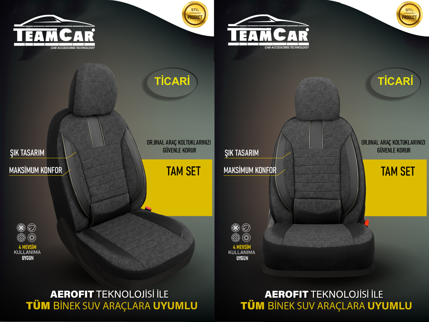 TEAMCAR OTO KOLTUK KILIFI TİCARİ 2+1 KETEN-DERİ  FİTİL İP FÜME FÜME