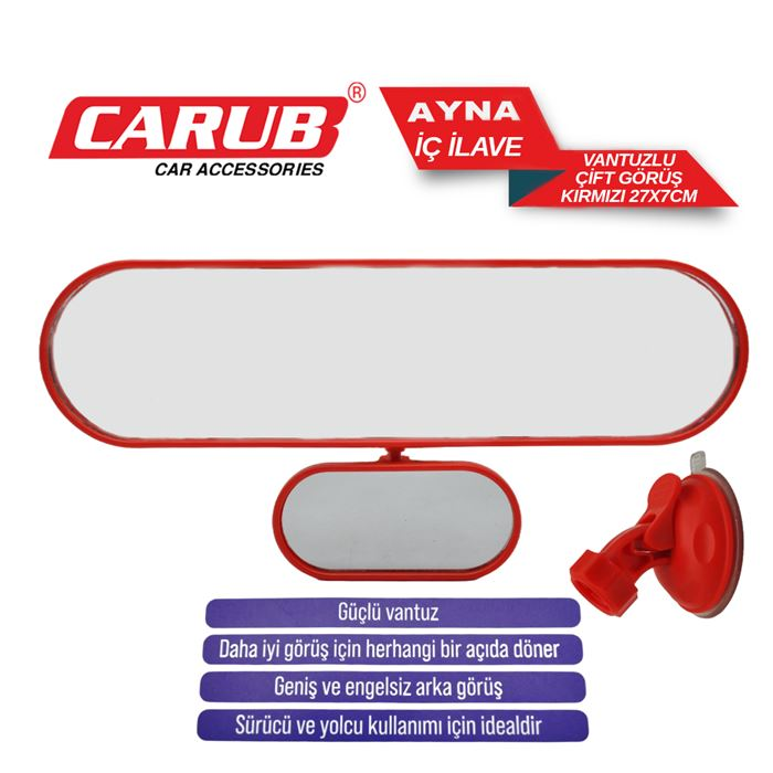 CARUB AYNA İÇ DİKİZ ÇİFT GÖRÜŞLÜ VANTUZLU KIRMIZI 27X7CM