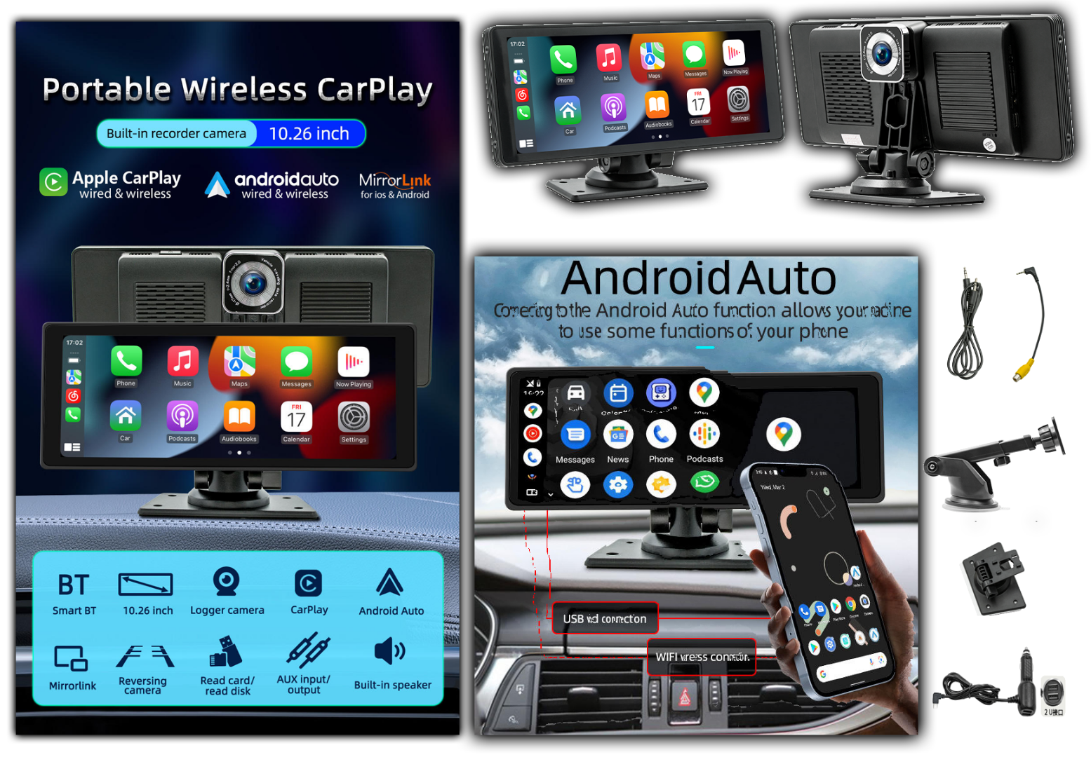 OSCAR MULTIMEDYA EKRAN 10" ÖN-AKA KAMERALI DVR KAYIT  ANDROID WIFI