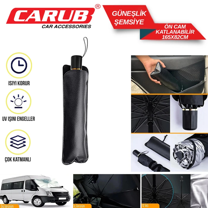 CARUB GÜNEŞLİK ÖN CAM İÇİ ŞEMSİYE TİP KATLANIR 165X82CM