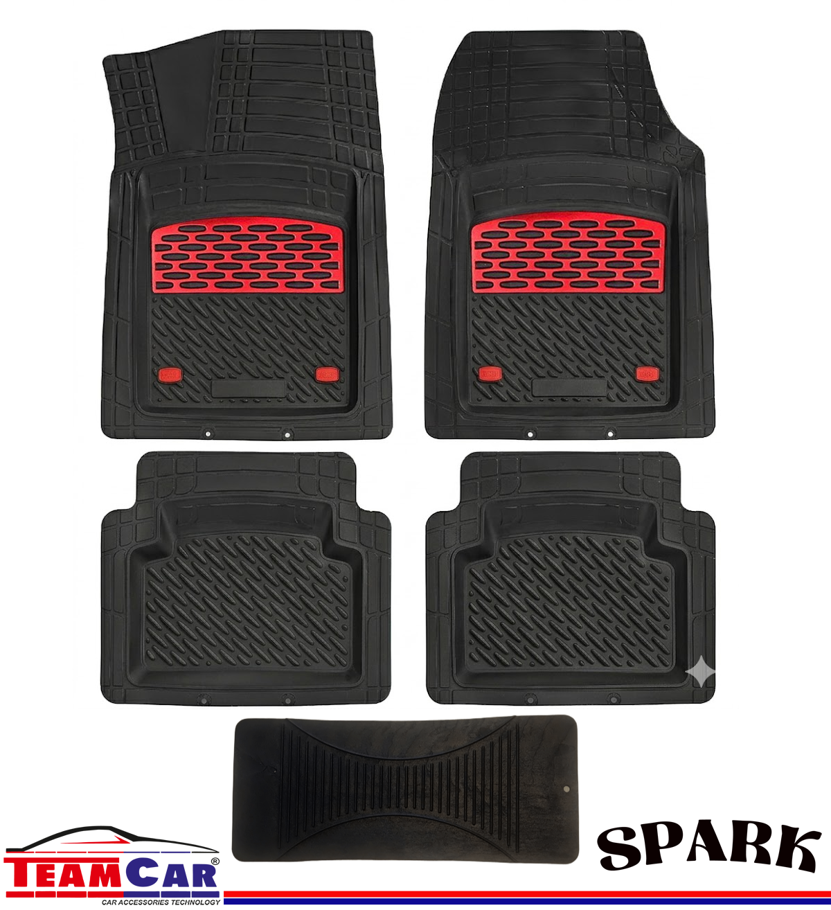 TEAMCAR SPARK SAFİR 4D HAVUZLU PASPAS SİYAH KROM KIRMIZI