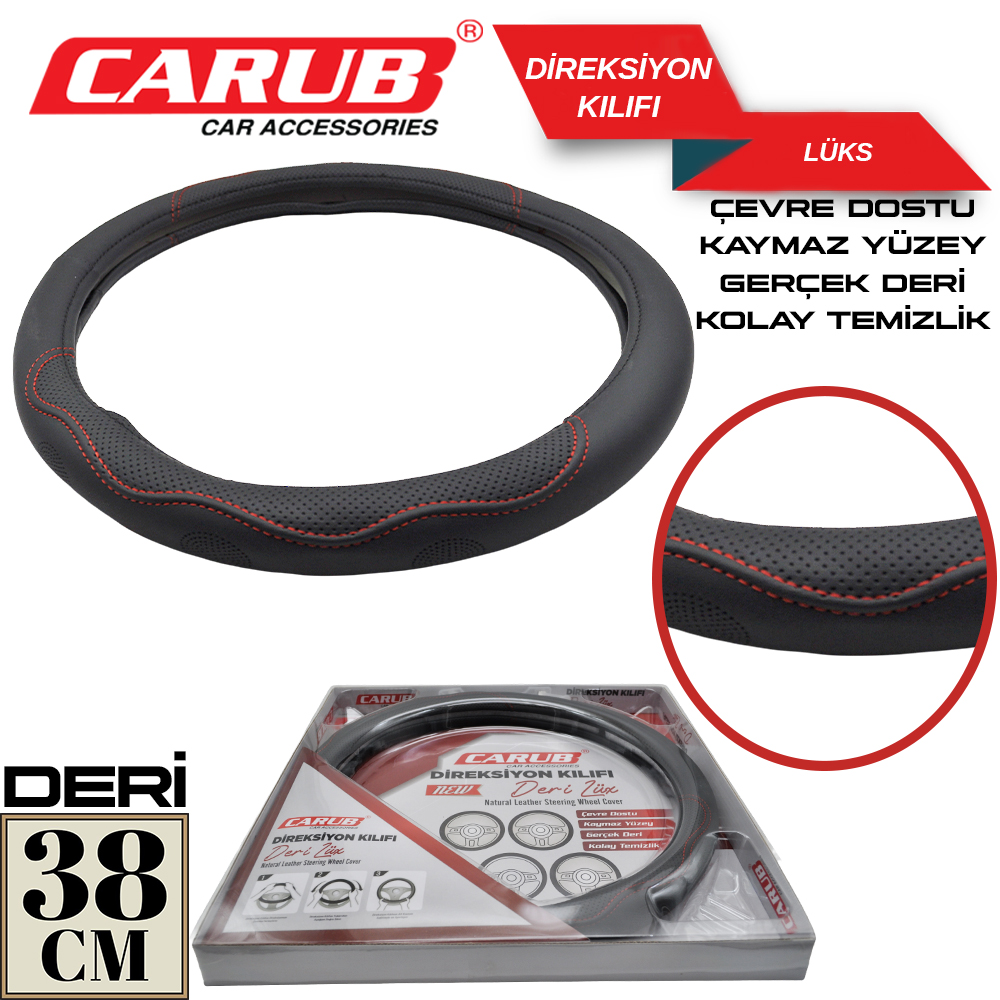 CARUB DİREKSİYON KILIFI KUTULU GEÇME LUX SİYAH KIRMIZI İP