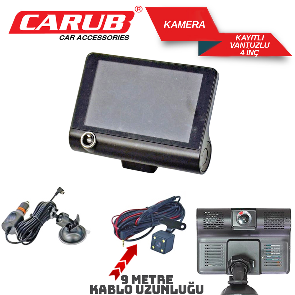 CARUB DVR VANTUZLU MONİTÖRLÜ  KAYIT CİHAZI ÖN-İÇ-ARKA KAMERA  FULLHD 3 FONK 9MT