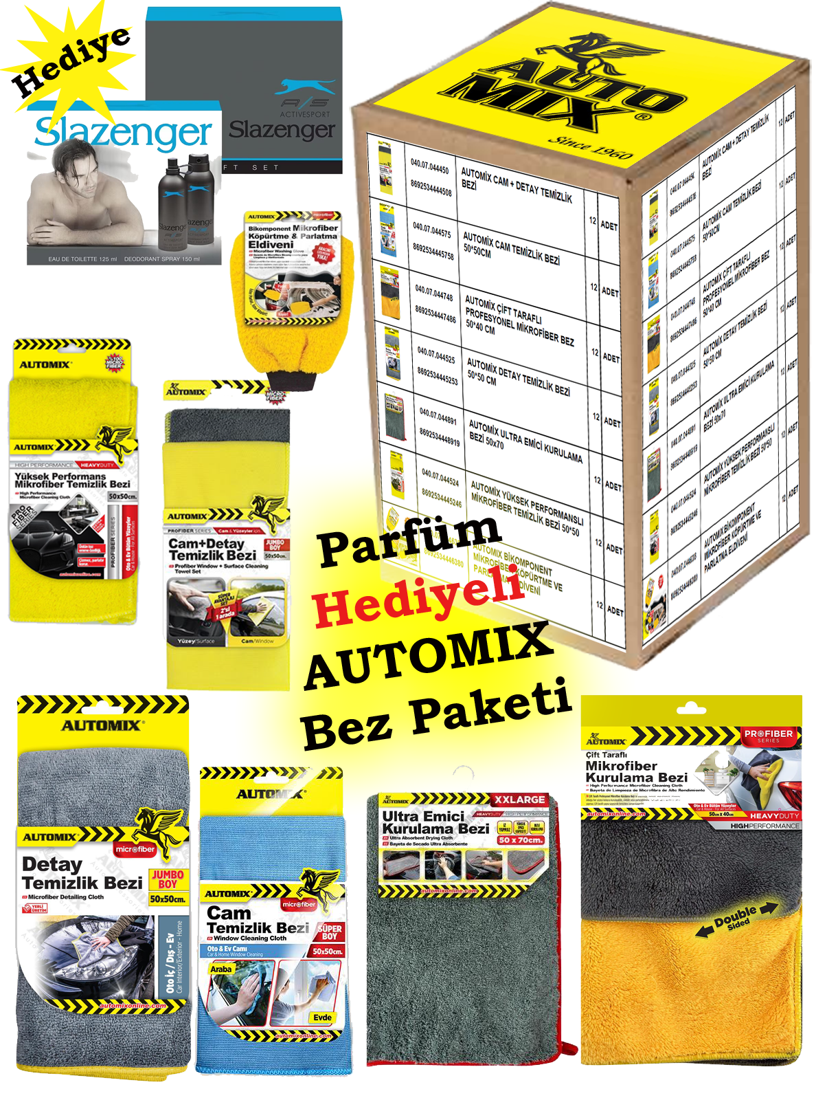 AUTOMIX AUTOMIX BEZ PAKETİ PARFÜM HEDİYELİ  7 MODEL*12 ADET 84 PARÇA BEZ