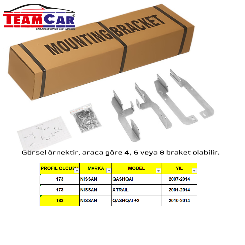 TEAMCAR NISSAN QASHQAI 07-14/ XTRAIL 01-14 P:173CM / QASHQAI +2 10-14 P:183CM YAN BASAMAK AYAĞI