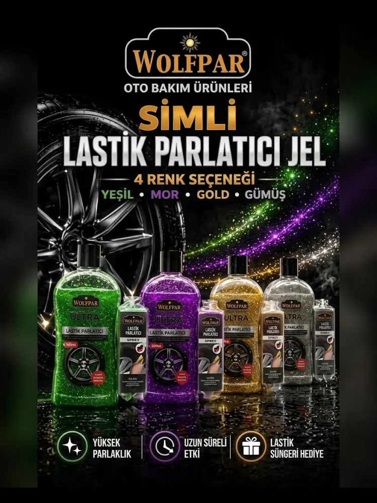 WOLFPAR RAM00788 — SİMLİ LASTİK PARLATICI JEL SÜNGERLİ SET 500ML