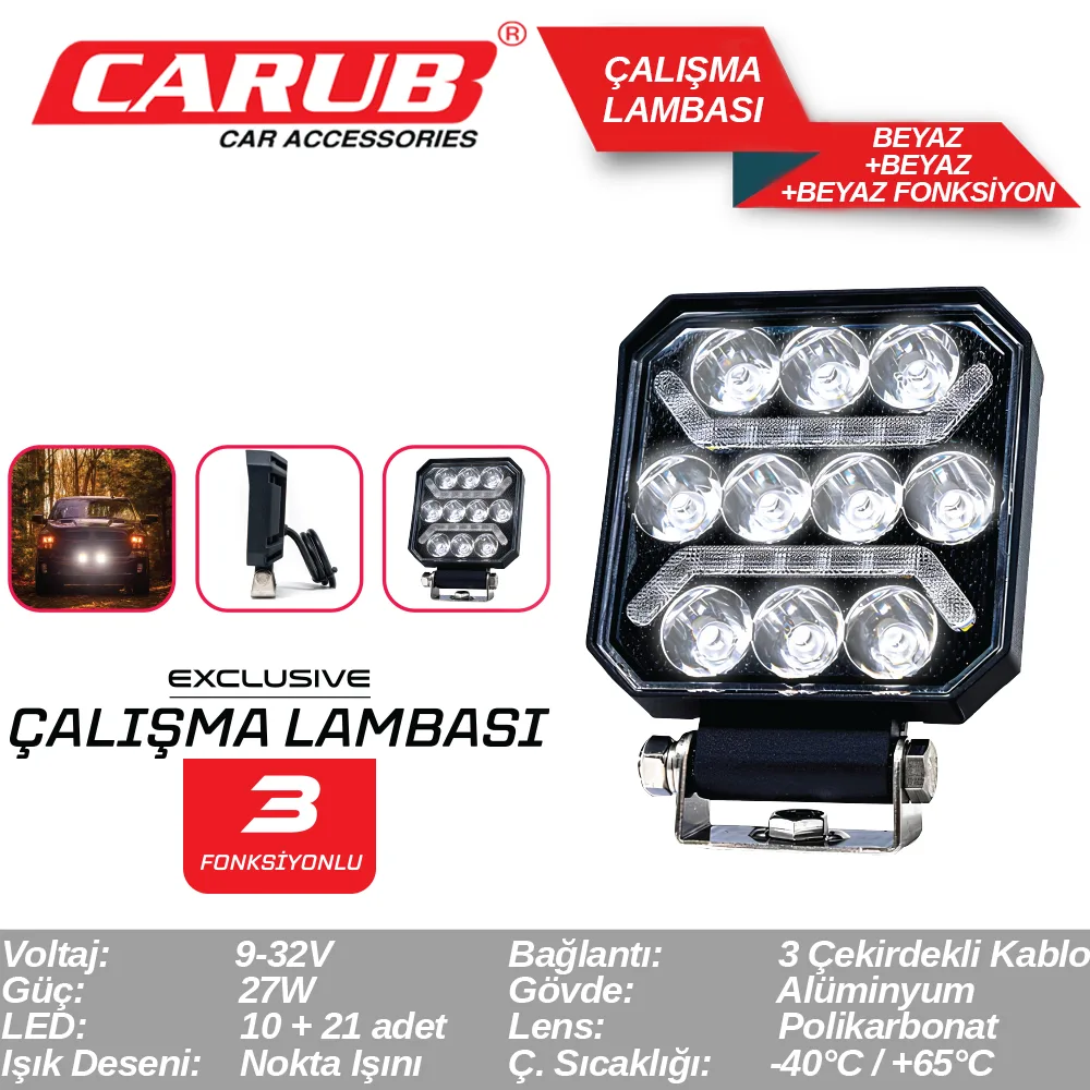 CARUB BR3010582 — ÇALIŞMA LAMBASI 12V-24V BEYAZ BEYAZ BEYAZ 3 FONKSİYONLU