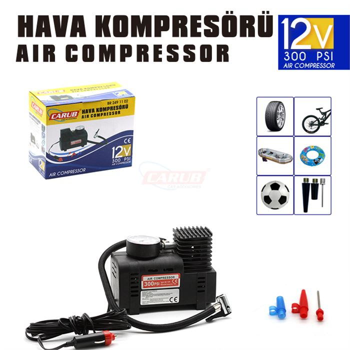 CARUB HAVA KOMPRESÖRÜ PLASTİK GÖVDE 12V 300PSİ SİYAH