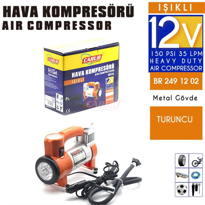 CARUB HAVA KOMPRESÖRÜ 12V METAL LED IŞIKLI ORANGE