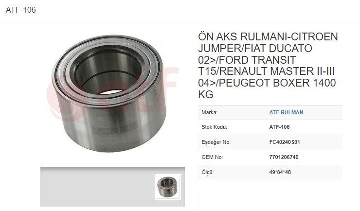 ATF 106 — TEKER RULMANI ARKA (49x84x48) RENAULT MASTER II-III 04-DUCATO 02-