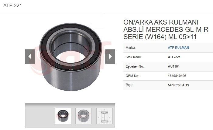 ATF 221 — TEKER RULMANI ARKA ÖN (54x90x50) (ABSLİ ) MERCEDES W164 M-ML SERIE 280 300 350 CDI 05-11
