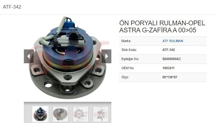 ATF 342 — PORYA ÖN (5D) (ABSLİ) (65x136x87) OPEL ASTRA G ZAFİRA 18 16V 20 16V 22 16V 22 DT 00-05