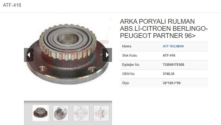 ATF 416 — PORYA ARKA (4D) (ABSLİ) (32x1291x59) PEUGEOT PARTNER 14 16 19 D 02-