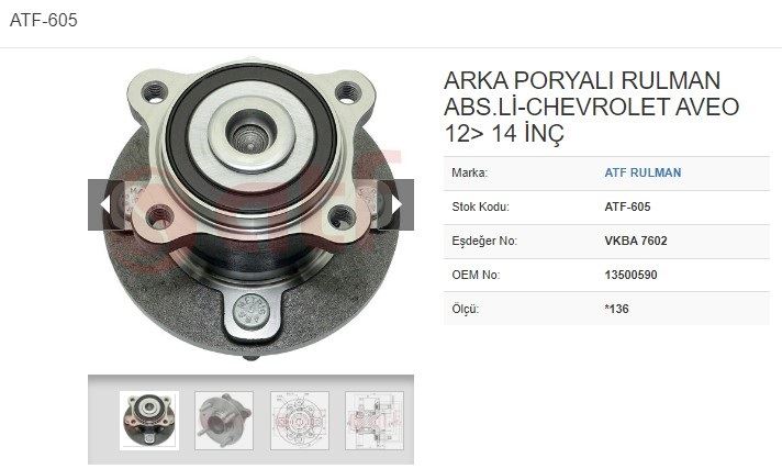 ATF 605 — PORYA ARKA (4D) (ABSLİ) (*136) CHEVROLET AVEO 12 14 16 13 D 14 12- (14 INC)