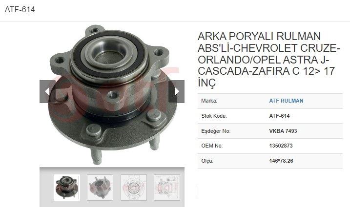 ATF 614 — PORYA ARKA (5D) (ABSLİ) (146x7826) CHEVROLET CRUZE (J300) 16 18 20 CDI 12-
