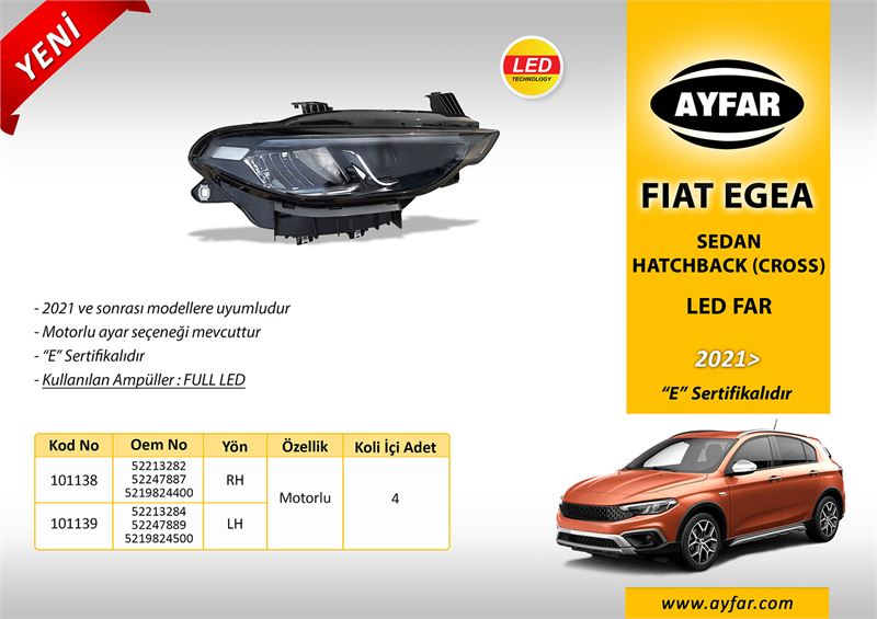 AYFAR 101139 — FAR EGEA 21= SEDAN/HATCHBACK (CROSS) - FULL LED SOL MOTORLU