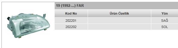 AYFAR 202202 — FAR SOL R19 05/92-10/95 MEKANİK H4 6010268