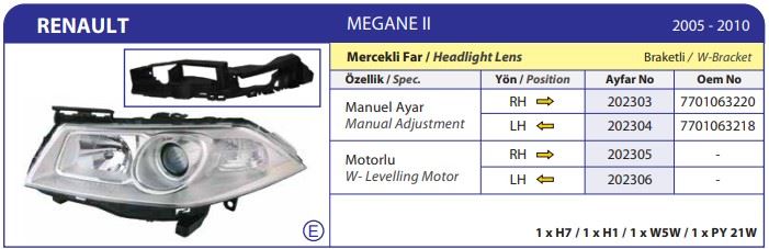 AYFAR 202304 — FAR SOL KROM MOTORSUZ MERCEKLI BRAKETLI MEGANE II 06-