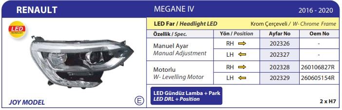 AYFAR 202326 — FAR SAĞ MANUEL LEDLİ KROM ÇERÇEVELI RENAULT MEGANE IV 2016-2020 JOY MODEL
