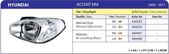 AYFAR 404554 — FAR SİNYAL SOL ACCENT ERA 06-11 ŞEFFAF SİNYALLİ MEKANİK